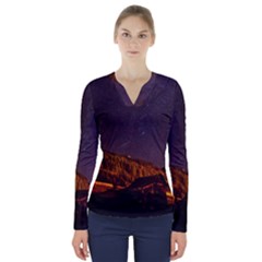 Italy Cabin Stars Milky Way Night V-neck Long Sleeve Top by BangZart