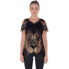 African Lion Mane Close Eyes Cut Out Side Drop Tee