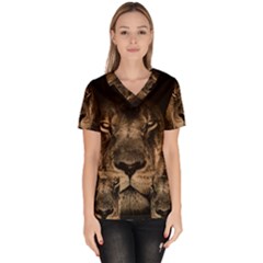 African Lion Mane Close Eyes Scrub Top