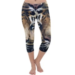 Tiger Bengal Stripes Eyes Close Capri Yoga Leggings by BangZart