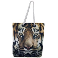 Tiger Bengal Stripes Eyes Close Full Print Rope Handle Tote (large)