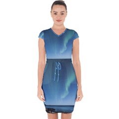 Aurora Borealis Lofoten Norway Capsleeve Drawstring Dress 