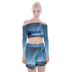 Aurora Borealis Lofoten Norway Off Shoulder Top With Mini Skirt Set