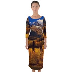 Colorado Fall Autumn Colorful Quarter Sleeve Midi Bodycon Dress