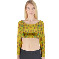 Rainbow Stars In The Golden Skyscape Long Sleeve Crop Top by pepitasart