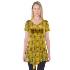 Rainbow Stars In The Golden Skyscape Short Sleeve Tunic  by pepitasart