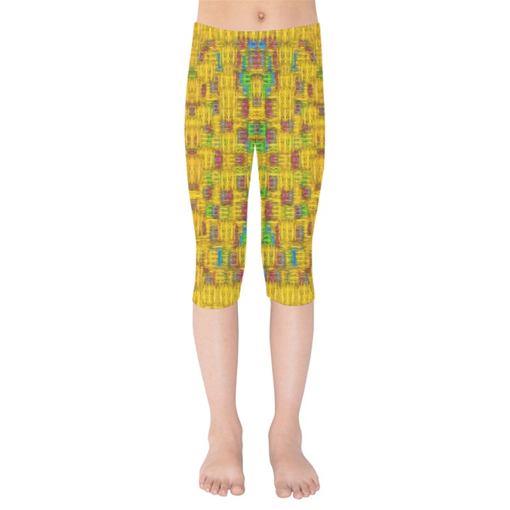 Rainbow Stars In The Golden Skyscape Kids  Capri Leggings 