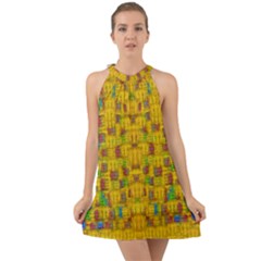 Rainbow Stars In The Golden Skyscape Halter Tie Back Chiffon Dress by pepitasart