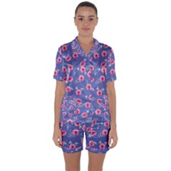 Roses And Roses Satin Short Sleeve Pyjamas Set