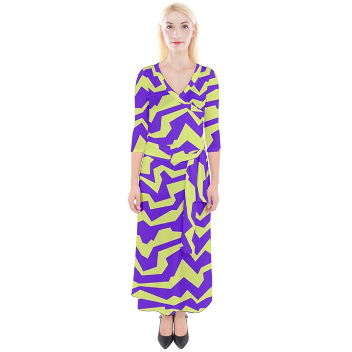 Polynoise Vibrant Royal Quarter Sleeve Wrap Maxi Dress