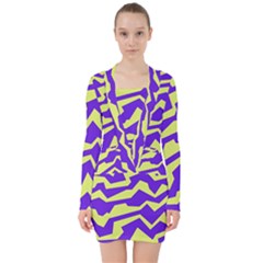 Polynoise Vibrant Royal V-neck Bodycon Long Sleeve Dress by jumpercat