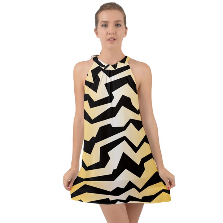 Polynoise Tiger Halter Tie Back Chiffon Dress