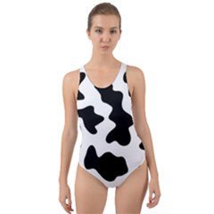 Animal Print Black And White Black Cut-out Back One Piece Swimsuit