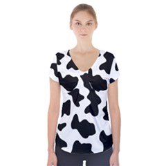 Animal Print Black And White Black Short Sleeve Front Detail Top by BangZart