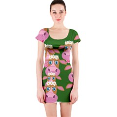 Seamless Tile Repeat Pattern Short Sleeve Bodycon Dress by BangZart