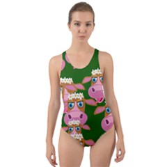 Seamless Tile Repeat Pattern Cut-out Back One Piece Swimsuit