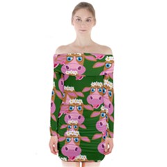 Seamless Tile Repeat Pattern Long Sleeve Off Shoulder Dress by BangZart