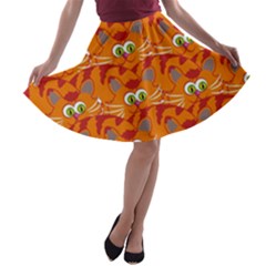 Animals Pet Cats Mammal Cartoon A-line Skater Skirt by BangZart