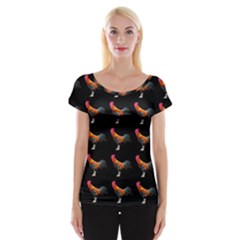 Background Pattern Chicken Fowl Cap Sleeve Tops by BangZart