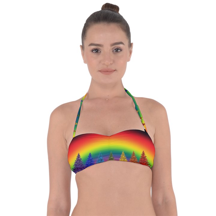 Christmas Colorful Rainbow Colors Halter Bandeau Bikini Top