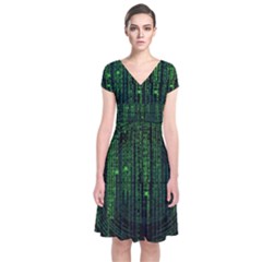 Matrix Communication Software Pc Short Sleeve Front Wrap Dress by BangZart