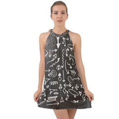 Arrows Board School Blackboard Halter Tie Back Chiffon Dress