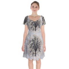 Snow Snowfall New Year S Day Short Sleeve Bardot Dress by BangZart