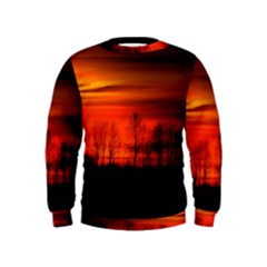 Tree Series Sun Orange Sunset Kids  Sweatshirt by BangZart