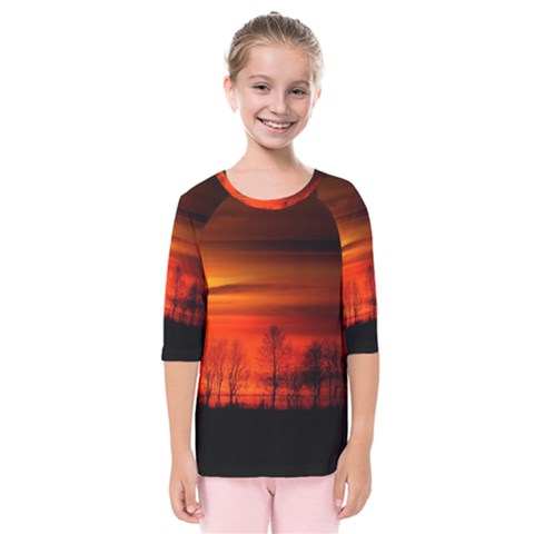 Tree Series Sun Orange Sunset Kids  Quarter Sleeve Raglan Tee by BangZart