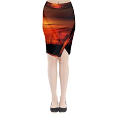 Tree Series Sun Orange Sunset Midi Wrap Pencil Skirt by BangZart