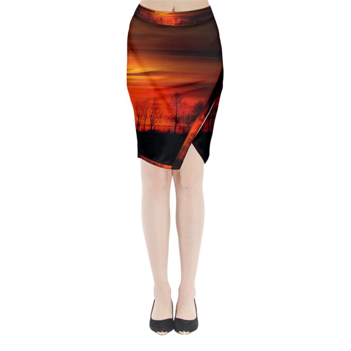 Tree Series Sun Orange Sunset Midi Wrap Pencil Skirt