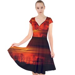 Tree Series Sun Orange Sunset Cap Sleeve Front Wrap Midi Dress by BangZart