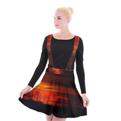 Tree Series Sun Orange Sunset Suspender Skater Skirt by BangZart