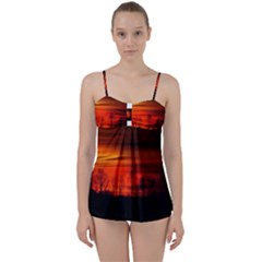 Tree Series Sun Orange Sunset Babydoll Tankini Set