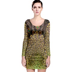 Peacock Feathers Wheel Plumage Long Sleeve Bodycon Dress by BangZart