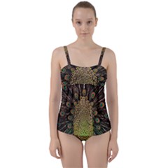 Peacock Feathers Wheel Plumage Twist Front Tankini Set by BangZart