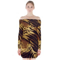 Pattern Tiger Stripes Print Animal Long Sleeve Off Shoulder Dress by BangZart