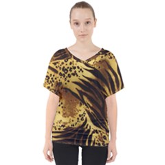 Pattern Tiger Stripes Print Animal V-neck Dolman Drape Top by BangZart