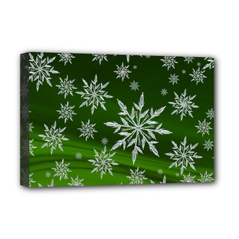 Christmas Star Ice Crystal Green Background Deluxe Canvas 18  X 12   by BangZart