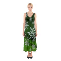 Christmas Star Ice Crystal Green Background Sleeveless Maxi Dress by BangZart