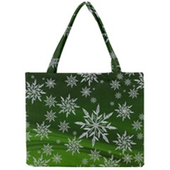 Christmas Star Ice Crystal Green Background Mini Tote Bag by BangZart