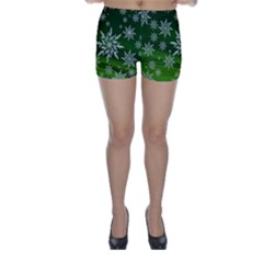 Christmas Star Ice Crystal Green Background Skinny Shorts by BangZart