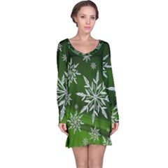 Christmas Star Ice Crystal Green Background Long Sleeve Nightdress by BangZart