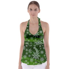 Christmas Star Ice Crystal Green Background Babydoll Tankini Top by BangZart