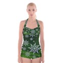 Christmas Star Ice Crystal Green Background Boyleg Halter Swimsuit  View1