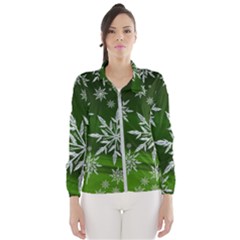 Christmas Star Ice Crystal Green Background Wind Breaker (women) by BangZart