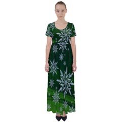 Christmas Star Ice Crystal Green Background High Waist Short Sleeve Maxi Dress by BangZart