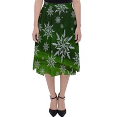 Christmas Star Ice Crystal Green Background Folding Skater Skirt by BangZart