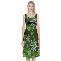 Christmas Star Ice Crystal Green Background Midi Sleeveless Dress by BangZart