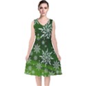 Christmas Star Ice Crystal Green Background V-Neck Midi Sleeveless Dress  View1